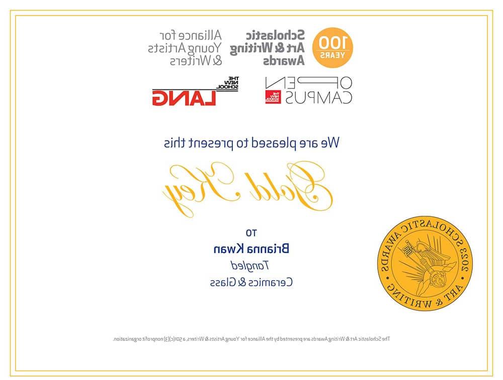 布丽安娜关颖珊 Tangled award certificate